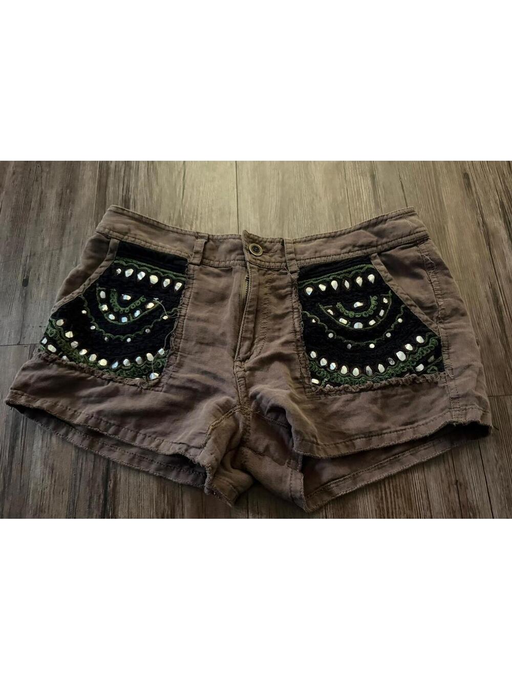 Free People Brown Ipanema Embellished Shorts Sz 3 Boho